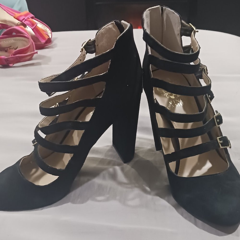 Black and gold buckle  strap shoes
